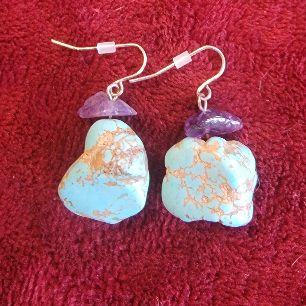 Turquoise and Amethyst Dangle Earrings